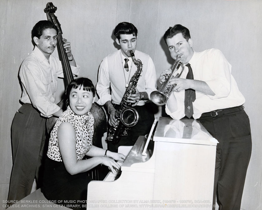 Toshiko Akiyoshi (piano), Dave Matayabas (bass), Art Smith (saxophone), and Herb Pomeroy (trumpet) late 1950s