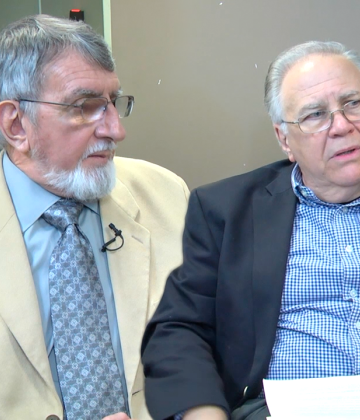 Still image of interview subjects Don Wilkins and Michael Rendish.
